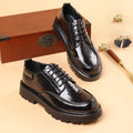 Leather shoes men's shoes round toe 2026thick solenew arrival british height increasing mencasual business formal wear wedding groom