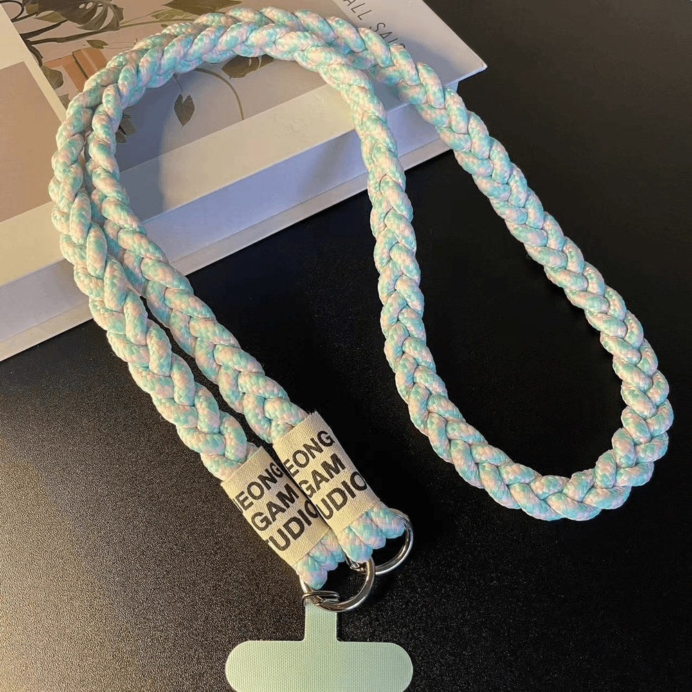 Three-strand braided thickened ponytail long crossbody rope can be carried by men and women outdoor handmade strong cable stitch mobile phone lanyard