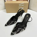 Za2025summer new rhinestone bright mesh high heels stiletto eleganceelegant women's shoes open heel pointed toe sandals