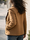 Contrast color hemming double breasted suit lapel long sleevesilmelegantwork clothing women's shortoutwear