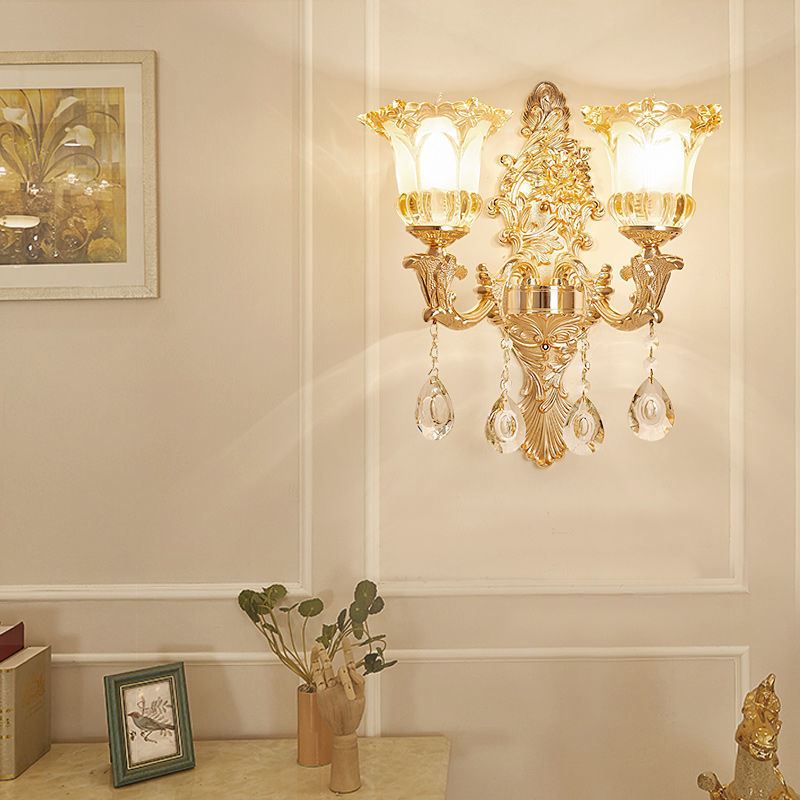 European crystal wall lamp - bedroom bedside, living room, hallway, aisle - single/double head candle decorative wall led sconce