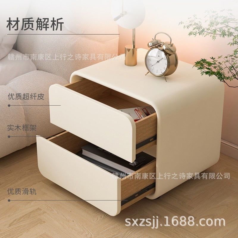 Italian minimalist bedside table, no assembly required, light luxury, simple modern solid wood small bedroom nightstand, master designer