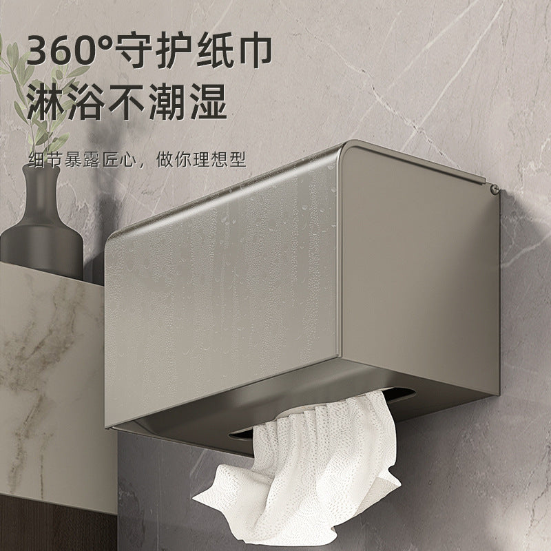 Gun gray space aluminum bathroom tissue box punch-free toilet roll holder waterproof tissue box toilet paper holder storage
