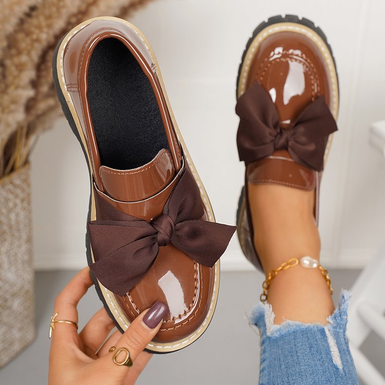 spring new bowknot british style leather shoes women's plus size cross-border export thick-soled loafers wholesale