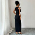 fashion cross-border summer women's three-dimensional pearl strap square neck black slim-fit bodycon dress