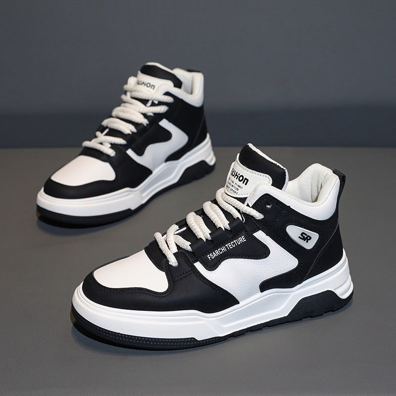 High-top men's sneakers: 2025 new trendy spring leather casual skate shoes, air force style, men's model one, student sports fashion sneakers