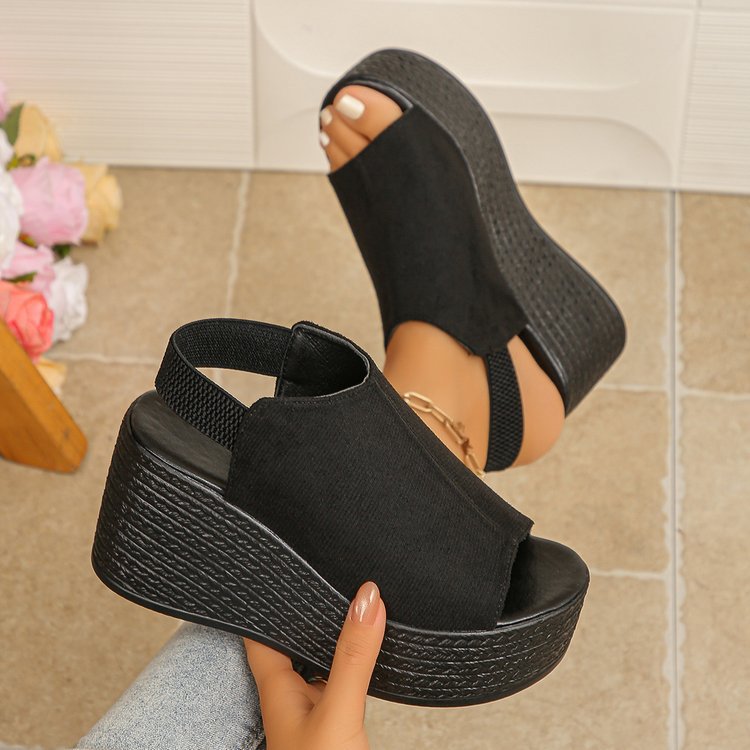 Wedge heel sandals women's  summer new korean style thick sole one-strap beach ladies' outdoor platform sandals