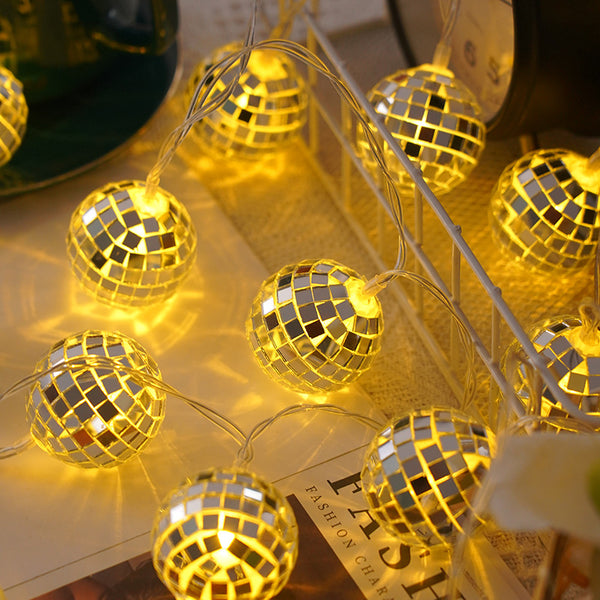 Cross-border hot-selling LED mirror ball, bar, disco party mosaic Christmas ball decorative lights string