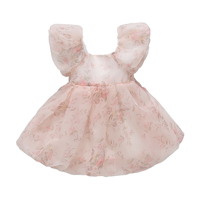 Girls' summer dress  new style chic kids' bubble sleeve princess dress baby girl birthday party dress