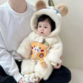 Infant cartoon onesie winter thickened warm romper baby boy and girl stylish outfit winter clothes fuzzy sweater