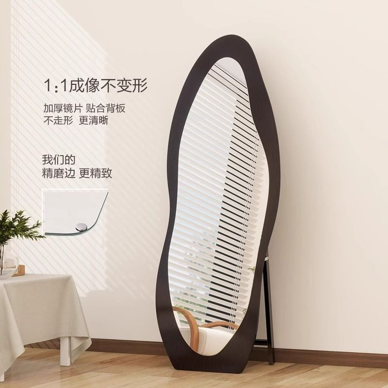 Clothing store fitting mirror new chinoiserie medieval full-length mirror for home living room floor-standing wall-mounted special-shaped mango full-length mirror