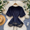 Korean style commute chic lace patchwork short sleeve blouse - women's summer, skin-friendly, breathable, loose fit, high-end, and stylish top