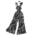Women's summer jumpsuit for travel & vacation: stretchy, ruched, cinched waist, floral print, spaghetti strap, wide leg, long pants, beachwear