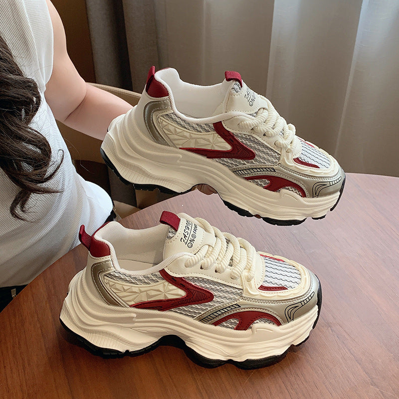 Thick sole dad shoes for women 2026new arrivalfall and wintereasiest for matchfleece-linedthickened mesh shoes heightenedcasual sneakers