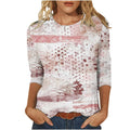 cross-border  women's casual printed crew neck 3/4 sleeve t-shirt top - in stock