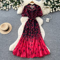 K-style lapel leopard print dress women's summer puff sleeves waist tie back a-line skirt elegant shirt skirt