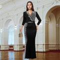 C7290 cross-border   fashion women's elegant rhinestone-embellished mid-sleeve v-neck dress