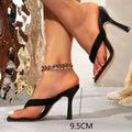 Huizhou amazon aliexpress women's black high heels split toe slippers fashion party square toe high heel sandals