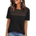 european and american  cross-border women's summer new arrival: mesh hollow-out breathable versatile round neck short sleeve t-shirt top