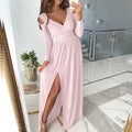 new arrivals for independent stores, , and : women's long-sleeved v-neck solid color dress with slit hem - autumn/winter collection