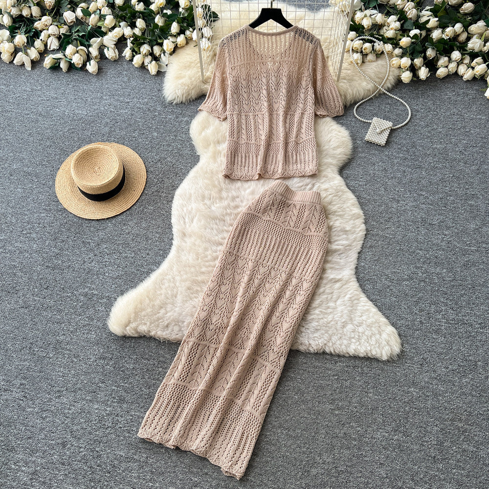 Gentle and lazy style stereo flower embroiderlong sleevesshirt suspender skirttwo-piece setfemaleautumslimming lookelegant