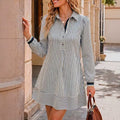 dopamine  autumn new arrival: high-end, elegant bubble sleeve striped mini dress