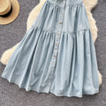 Sophisticated & chic: sleeveless denim maxi dress with metal buckle collar - a unique, high-end piece for women's summer casual wear