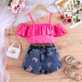 new product summergirl denim vest tops+suspender intimates+green 100% off skirt+belt four-piece set