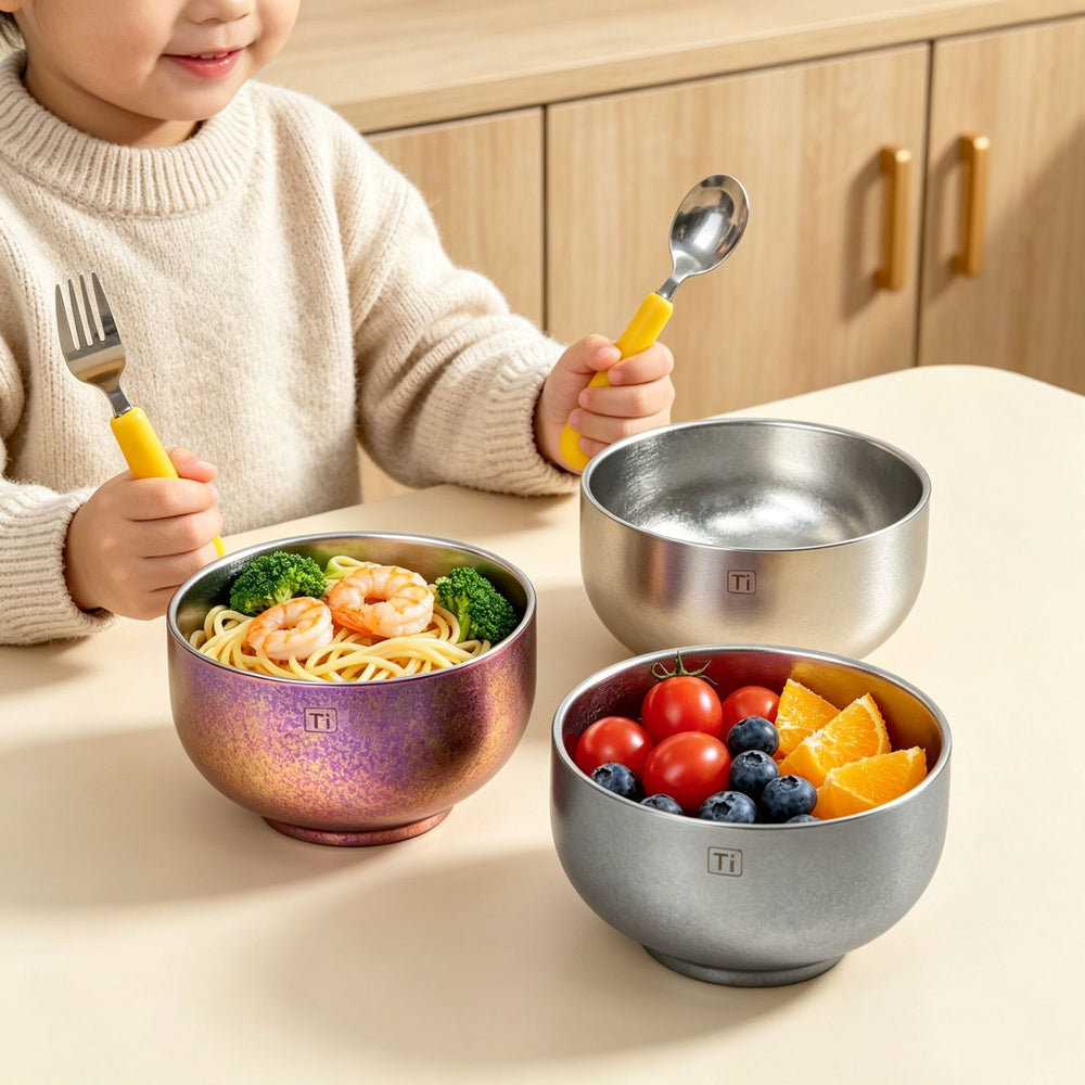 Premium pure titanium double-layer bowl - perfect for home, rice, kindergarten, and kids. durable, drop-resistant, and beautifully designed tableware