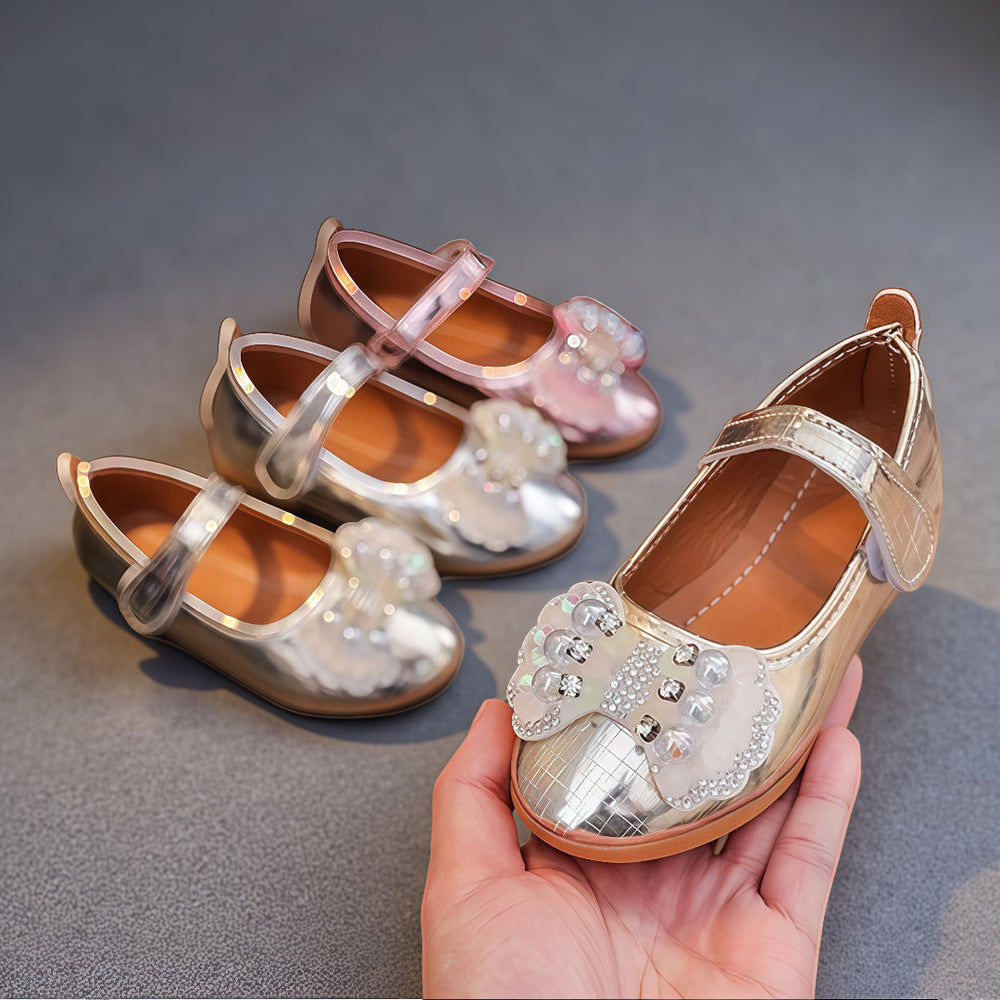 Girls'  spring new bowknot soft sole princess leather shoes for mid-to-large children - wholesale magic tape closure kids' shoes (direct from manufacturer)