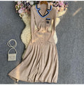 Xiaoxiangfengknittingdress women's fall and winternew arrival women's bottom skirtelegant waist contrast colorembroidersweaterlong skirt