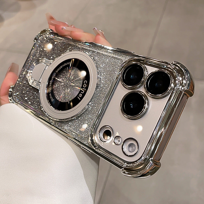 Four-corner airbag anti-fall suitable for apple 17 mobile phone case iphone 16 excellent shield magnetic holder glitter protective cover 15
