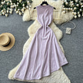 French chic sleeveless knit irregular hem dress - women's summer retro a-line dress - slimming, elegant, and versatile workwear maxi dress