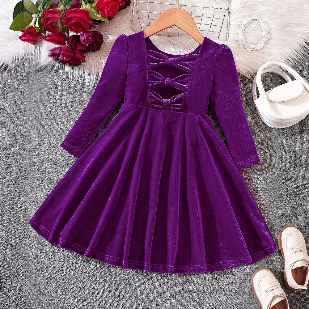 Ew foreign trade children's wear: new autumn/winter velvet bow christmas princess dress for girls (sizes for toddlers and young children)