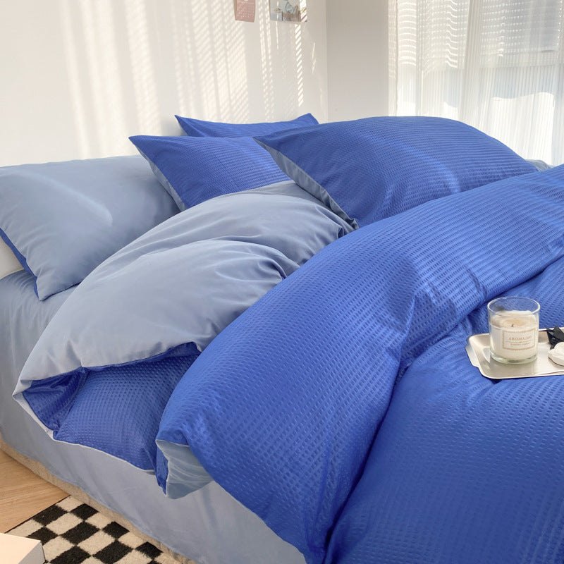 Solid color waffle four-piece wholesale ins polished bed sheet quilt cover Nantong quilt cover bed three-piece bed hat model