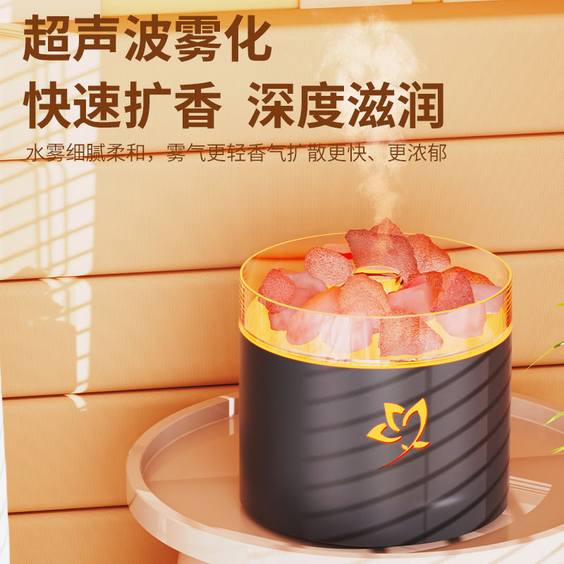 new salt stone flame aroma diffuser - home desktop usb colorful flame gradient ambient essential oil diffuser