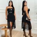 C7426 cross-border   fashion women's sexy sleeveless bandeau backless tassel dress