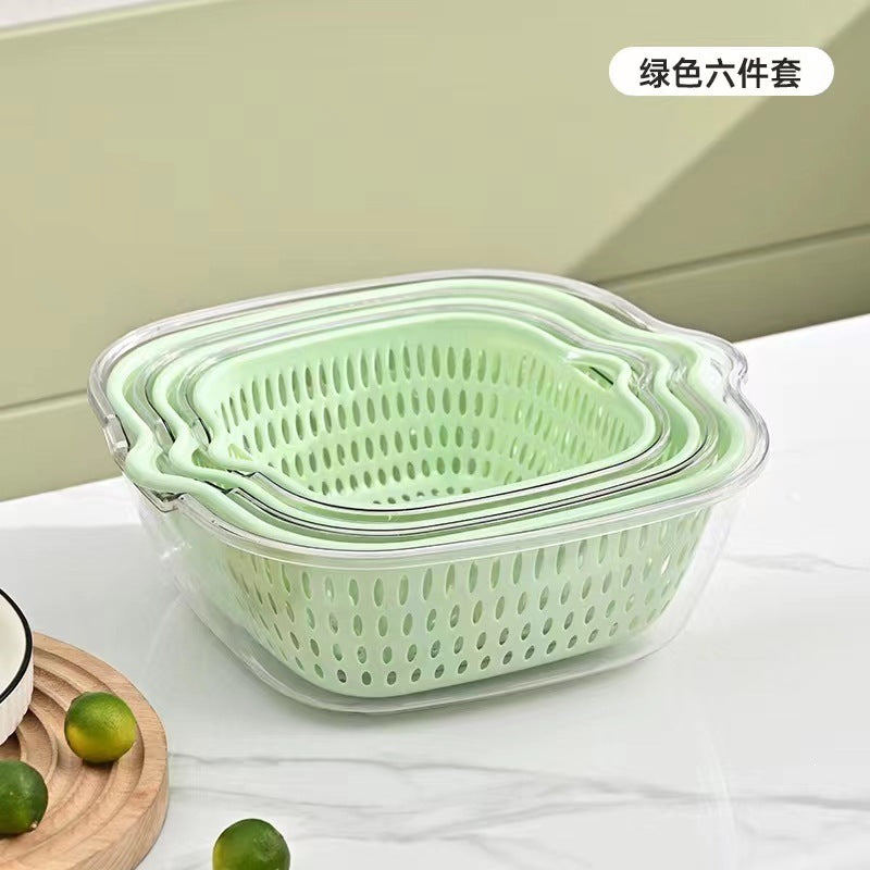 Personalized double-layer sink drain basket six-piece set kitchen living room for home fruit washing plate casual vegetable basket