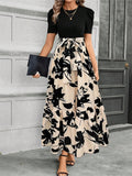 Amazon  european and american women's floral print high-waisted elegant chiffon dress - chic & versatile for work