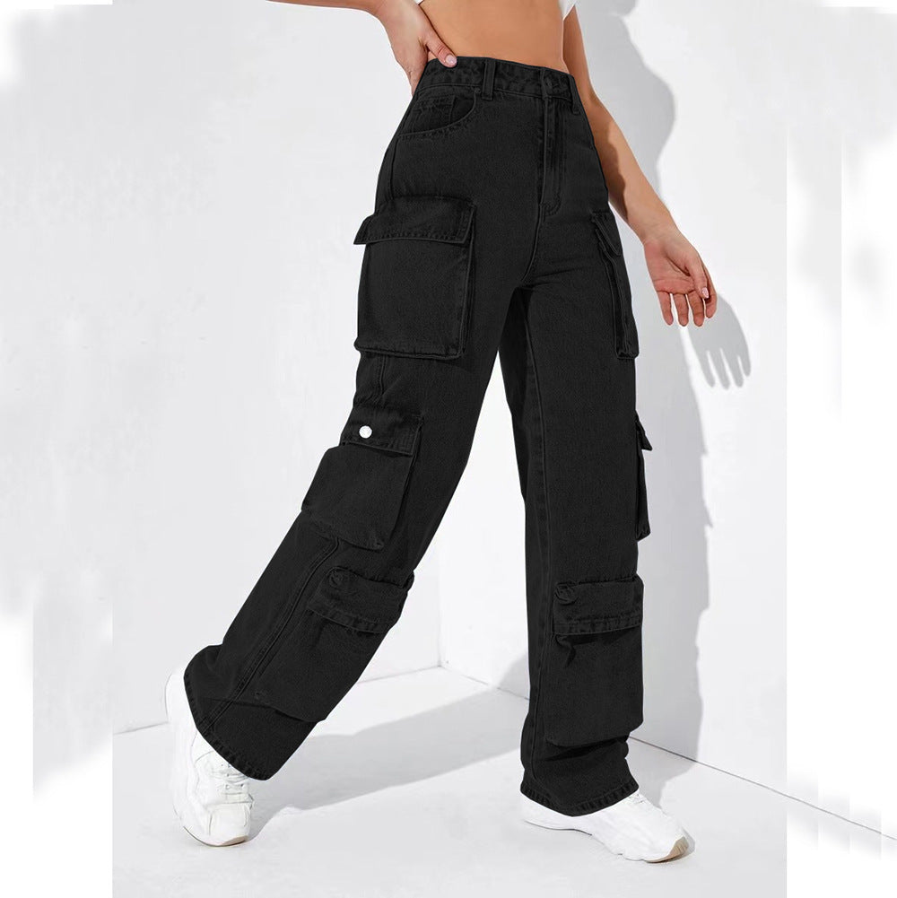European and american clothing:  fashion hot-selling trendy multi-pocket cargo pants, high-stretch african plus-size jeans