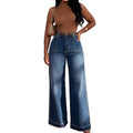 Fashionjeans women's open thread large patch pocket high waistloose pants dark blue washed raw edge trousers slimming look denim pants