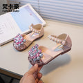 Vancahao niche design girls' rhinestone princess shoes,  spring/autumn new collection, kids' fashion pearl-embellished closed-toe sandals