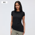 Summer crew neck activewear short sleeve women's ruched waist slimming yoga top running fitness t-shirt d26071