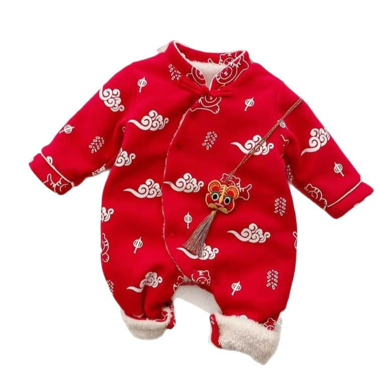 Newborn & infant autumn/winter warm rompers - fleece-lined bodysuits for baby boys & girls - perfect for outdoor wear, full month celebration, and 100-day celebration - trendy styles available