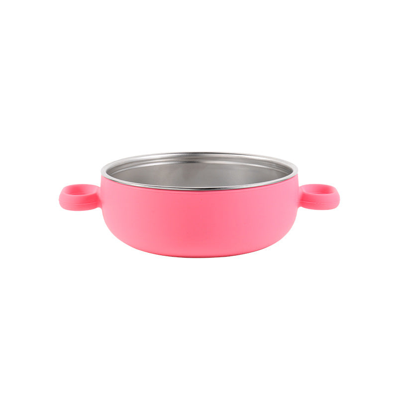 Children's silicone stainless steel 304 binaural bowl manufacturer's new baby silicone feeding tableware set complementary food bowl