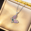 [titanium steel] fashion cross-border color zirconium butterfly necklace for women high-end light luxury versatile inlaid new sweater chain jewelry