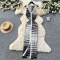 Summer dress: unique, high-end, sleeveless, slim-fit, color block striped knit dress with polo collar - bodycon maxi dress