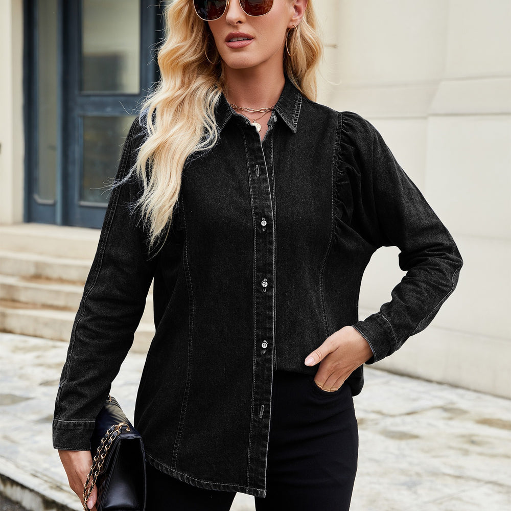 European and american cross-border foreign trade women's spring and summer new  independent station washed shrug denim long-sleeved shirt tops