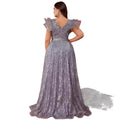 New european and american style sequin-embellished satin sleeveless v-neck a-line elegant evening prom gown dress