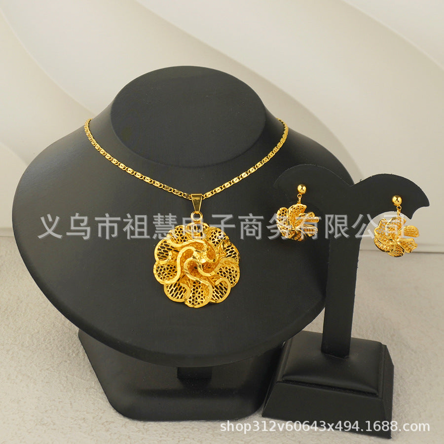 Two-piece set: new middle eastern dubai ethiopian women's pendant necklace and earrings, african sunflower style